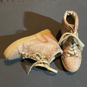 Guess Beige Wedge Sneakers with Monogram Design